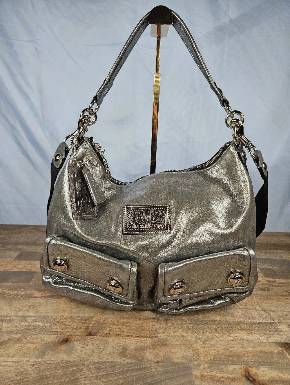 Coach Poppy Metallic Double Pocket Hobo